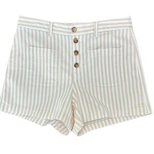 Gap Hi Rise Seafar Shifting Sand Shorts Sz 10 Striped Button Fly‎ Patch Pockets